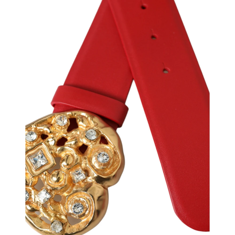 Dolce & Gabbana Rood Leren Hart Metalen Gesp Riem Red Dames