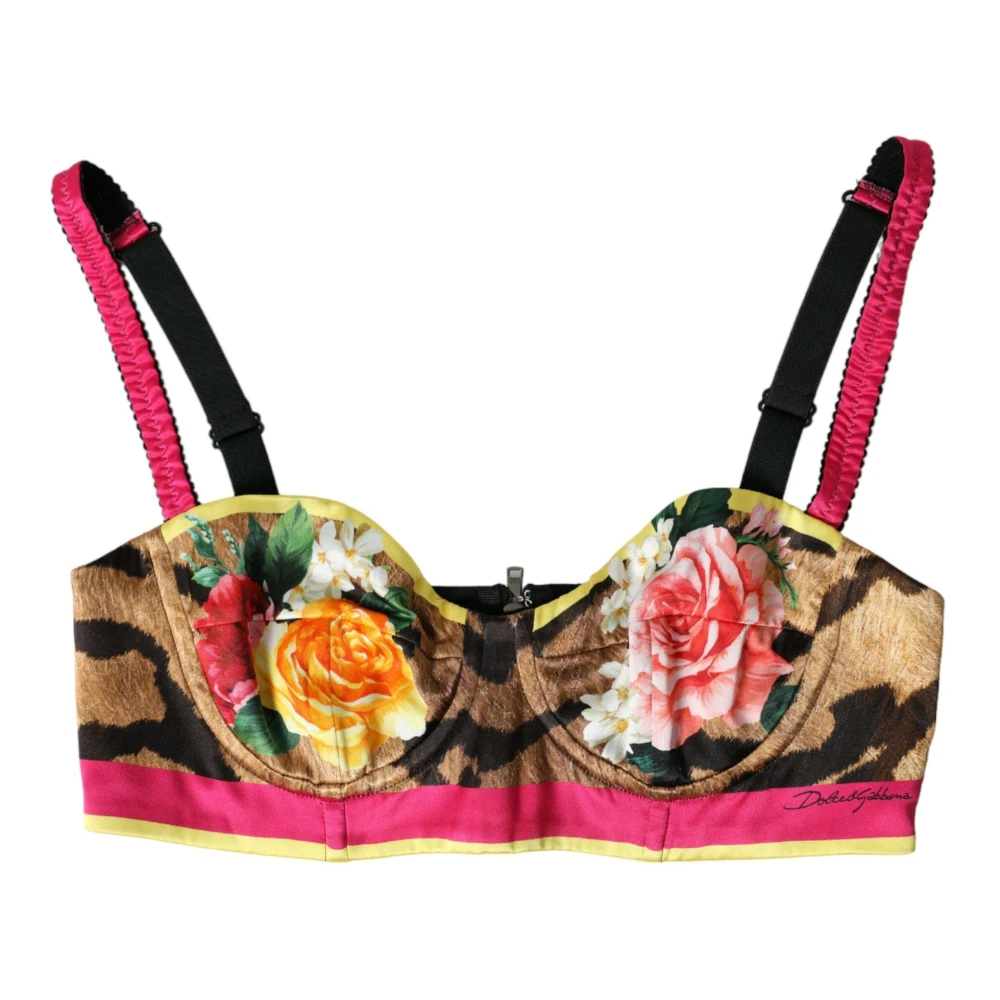 Dolce & Gabbana Bloemen Zijde Blend Bustier Crop Top Multicolor Dames