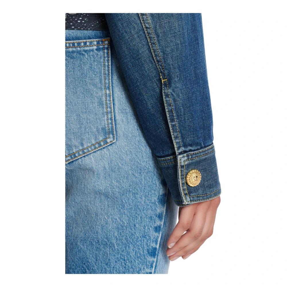 Balmain Geknipte vervaagde spijkerjas Blue Dames