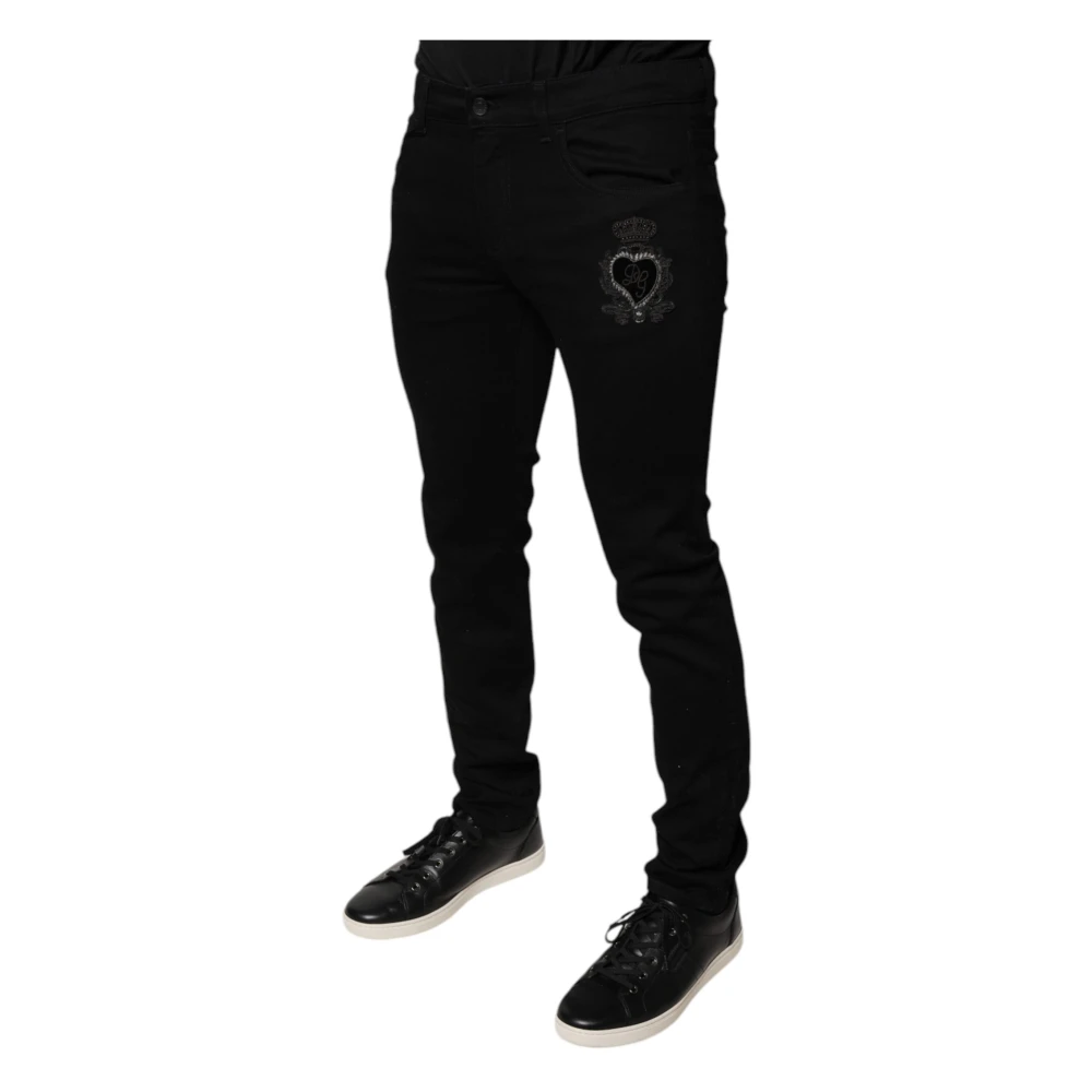 Dolce & Gabbana Zwarte Crown Logo Skinny Denim Jeans Black Heren