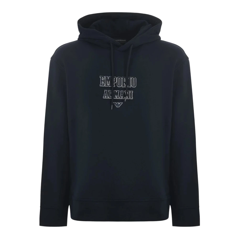 Emporio Armani Blauwe Jersey Hoodie met Reliëf Logo Blue Heren