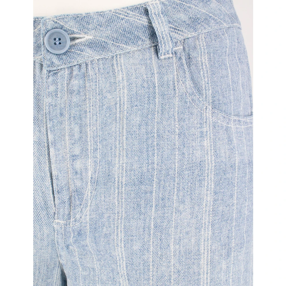 Ermanno Scervino Gestreepte linnen broek met kanten details Blue Dames