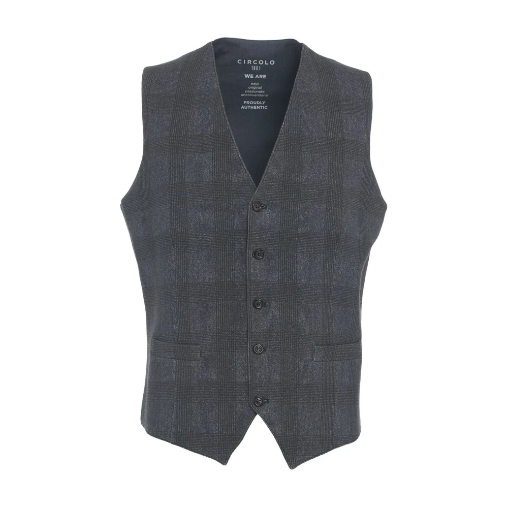 Circolo 1901 Blauwe Glen Check Single-Breasted Vest Blue Heren
