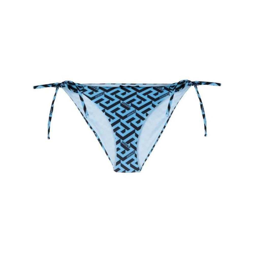 Versace Blauwe Logo Bikinibroekjes met Zijdelingse Striksluiting Blue Dames