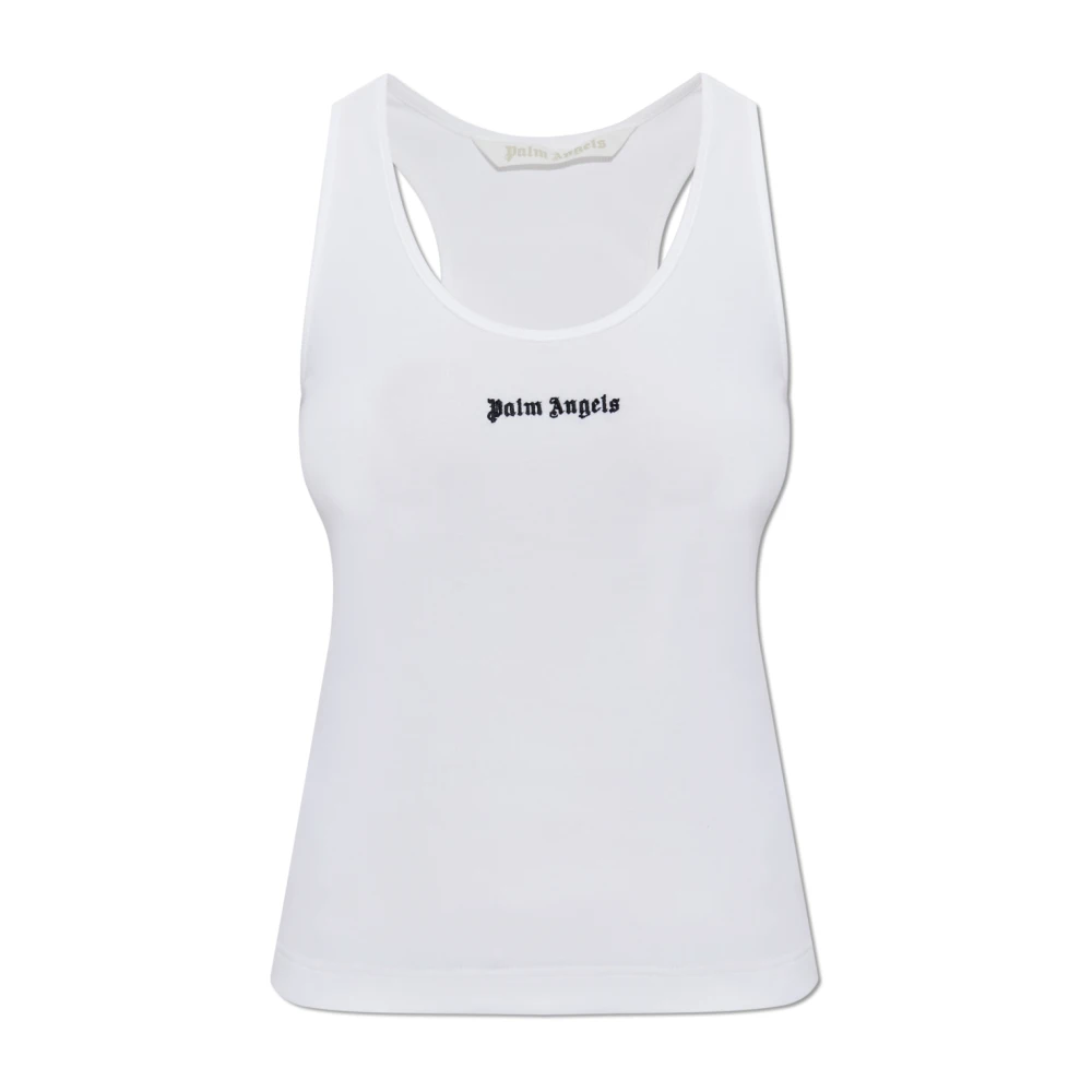 Palm Angels Women's White Top With Embroidered Logo - Sleeveless Tops - S - Tops