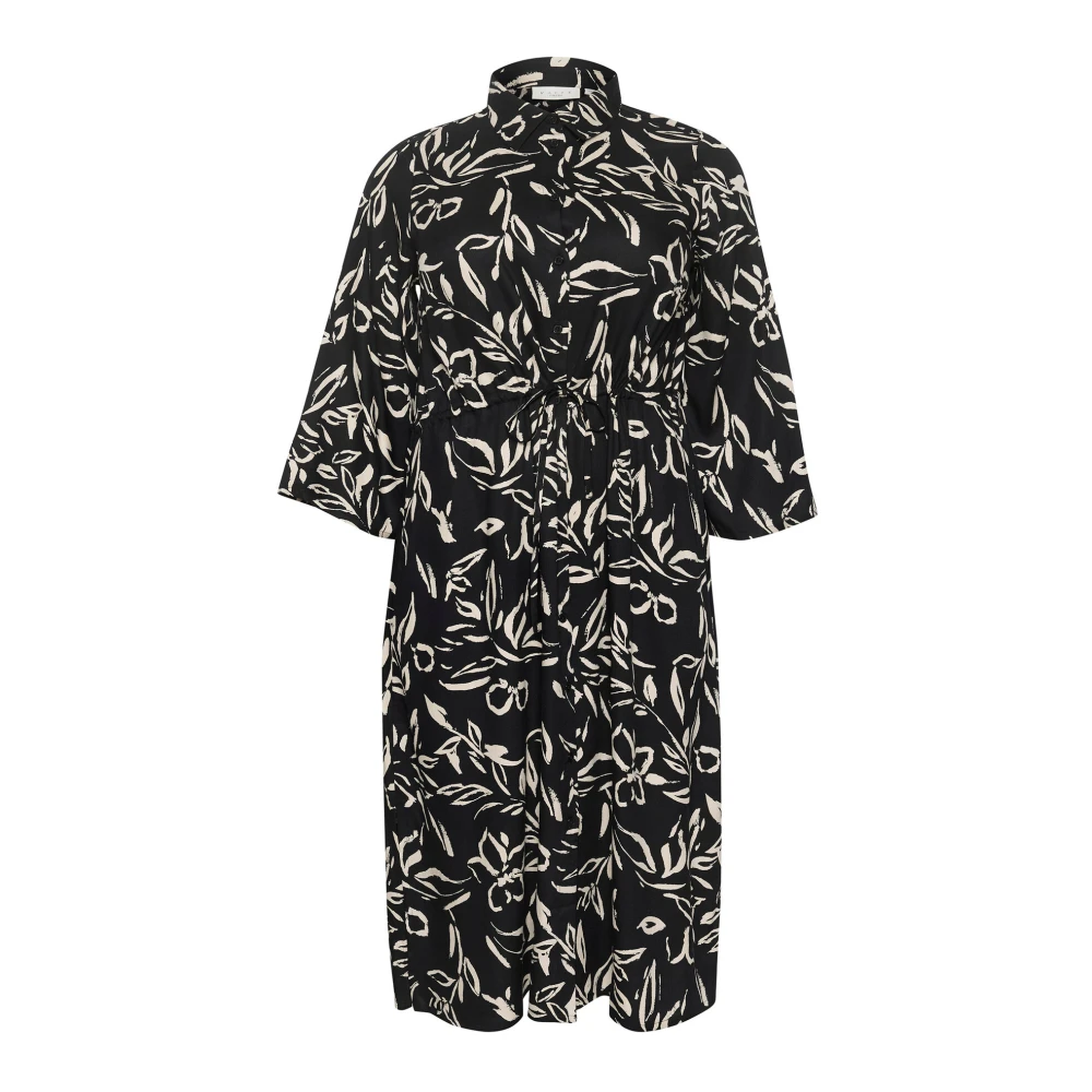 Kaffe Curve Bloemenoverhemdjurk zwart zand geschilderde bloem Black Dames