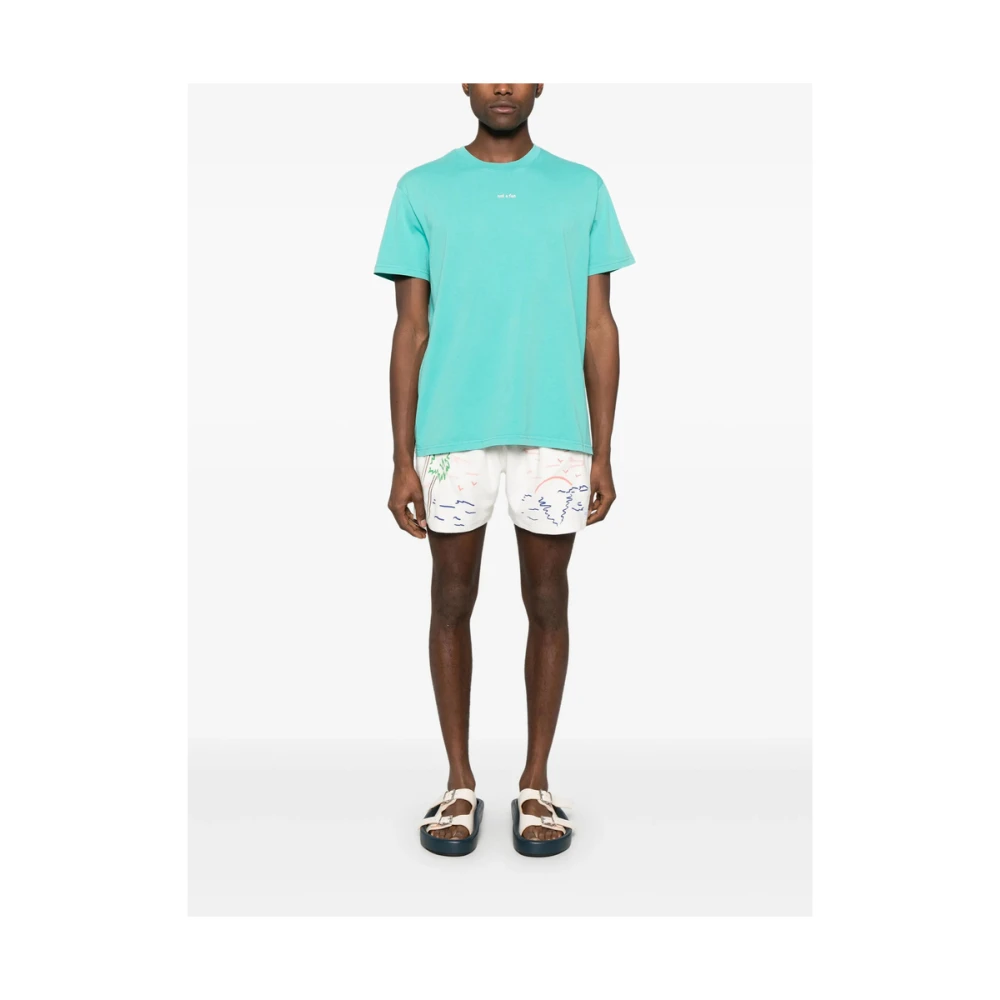 Maison Labiche Illustratie Print Elastische Taille Shorts White Heren