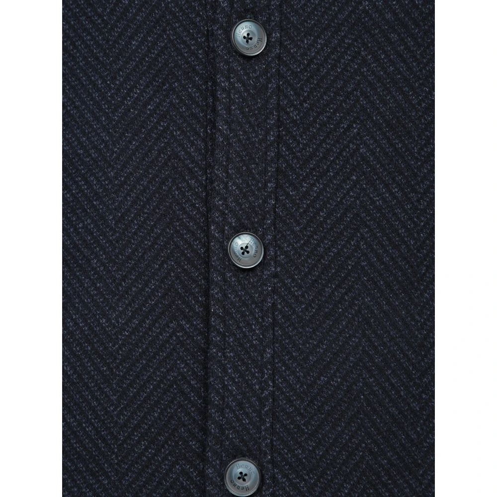 Herno Blauw Wol Herringbone Overshirt Blue Heren