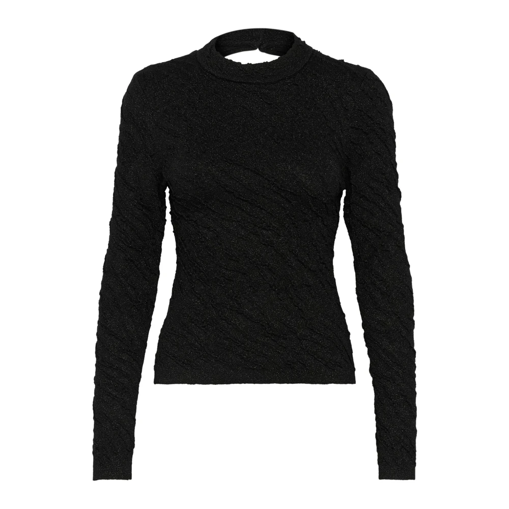 Gestuz Zwart Lurex Langarm Gebreide Blouse Black Dames