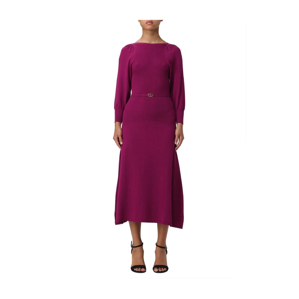 Twinset Geribbelde lange jurk in paars Purple Dames