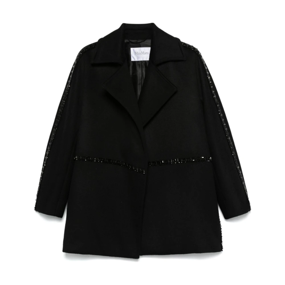 Max Mara , Blazers, Female, Black, 2XS, Crystal-Embellished Camel Hair Coat