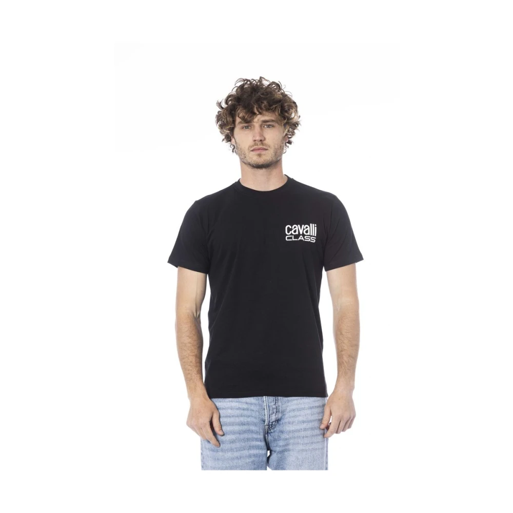 Cavalli Class Zwart Katoenen T-shirt met Print Logo Black Heren