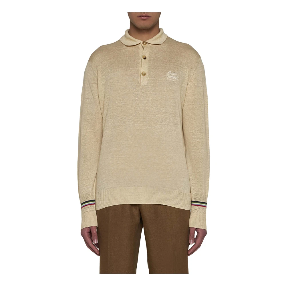 ETRO Gestreept Gebreid Poloshirt Beige Heren