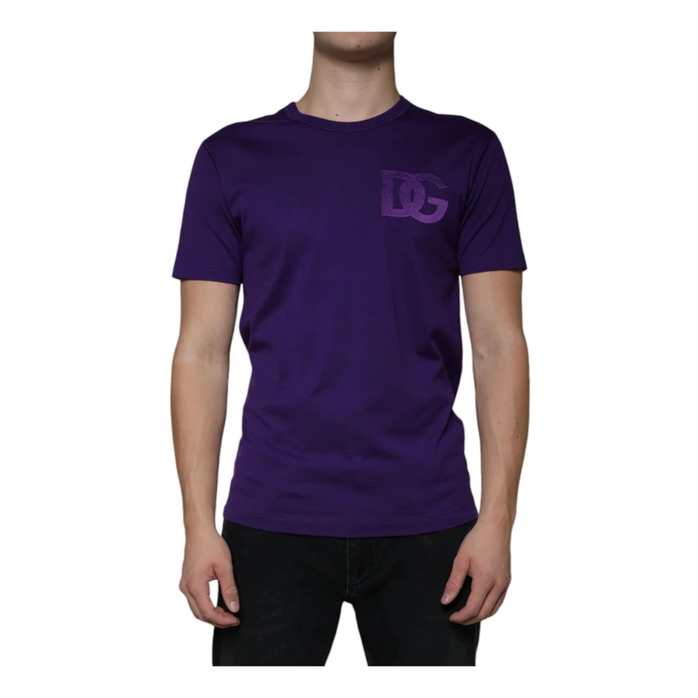 Dolce & Gabbana Paarse Katoenen Crew Neck T-shirt Purple Heren