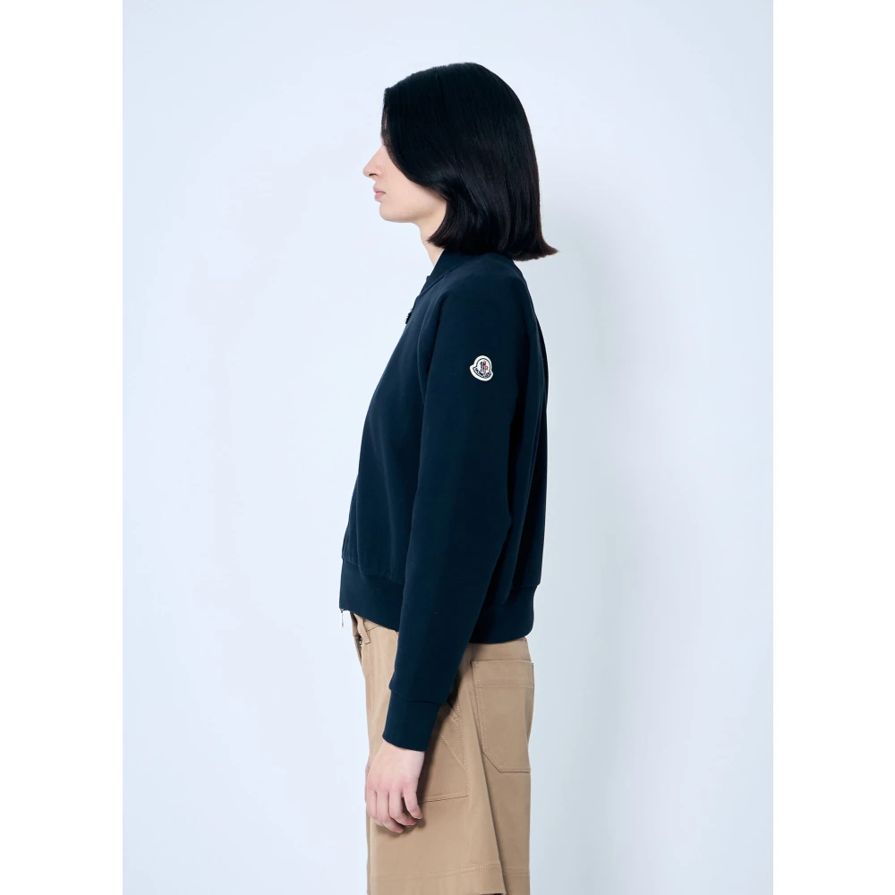 Moncler Katoenen Zip-Up Sweatshirt met Logo Patch Blue Dames