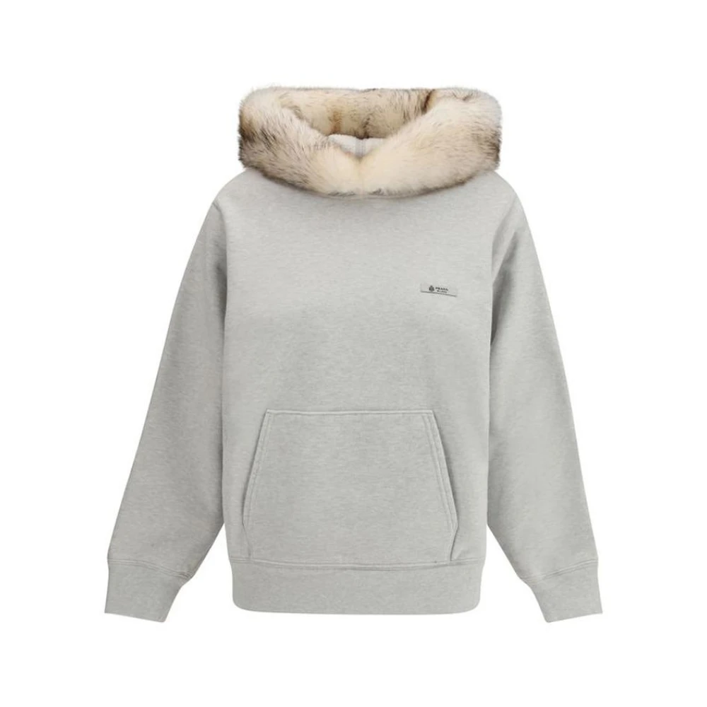 Prada Women's Gray Sweatshirts, Xs, Cotton Crewneck Sweatshirt