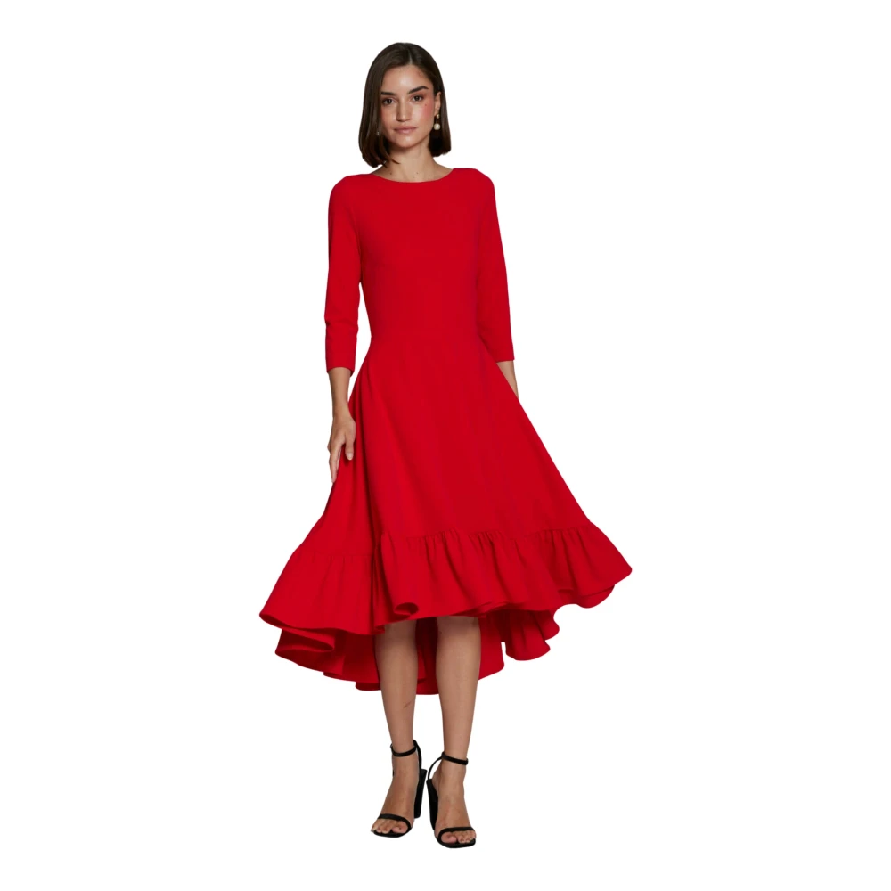 Moskada Rode Midi Jurk met Ronde Hals Red Dames