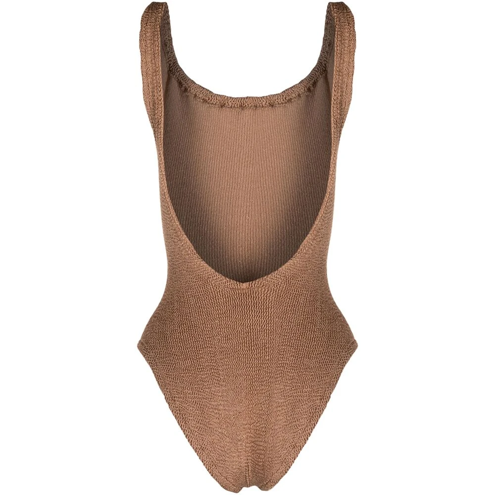 Hunza G Metallic Chocolade Gebreide Beachwear Brown Dames
