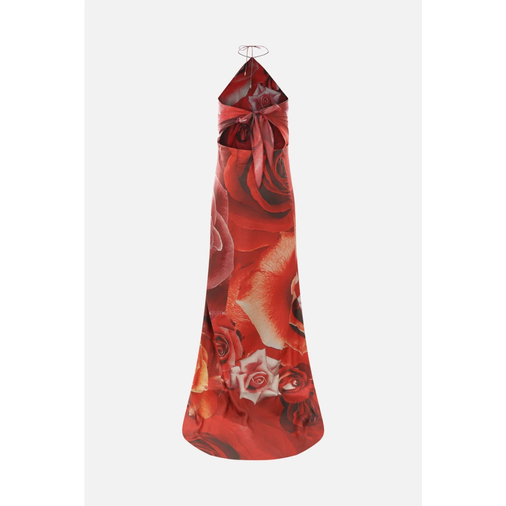 Roberto Cavalli Garden Rose Halter Avondjurk Red Dames