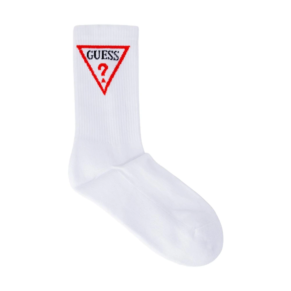 Guess Women's White Triangle Logo Crew Socks