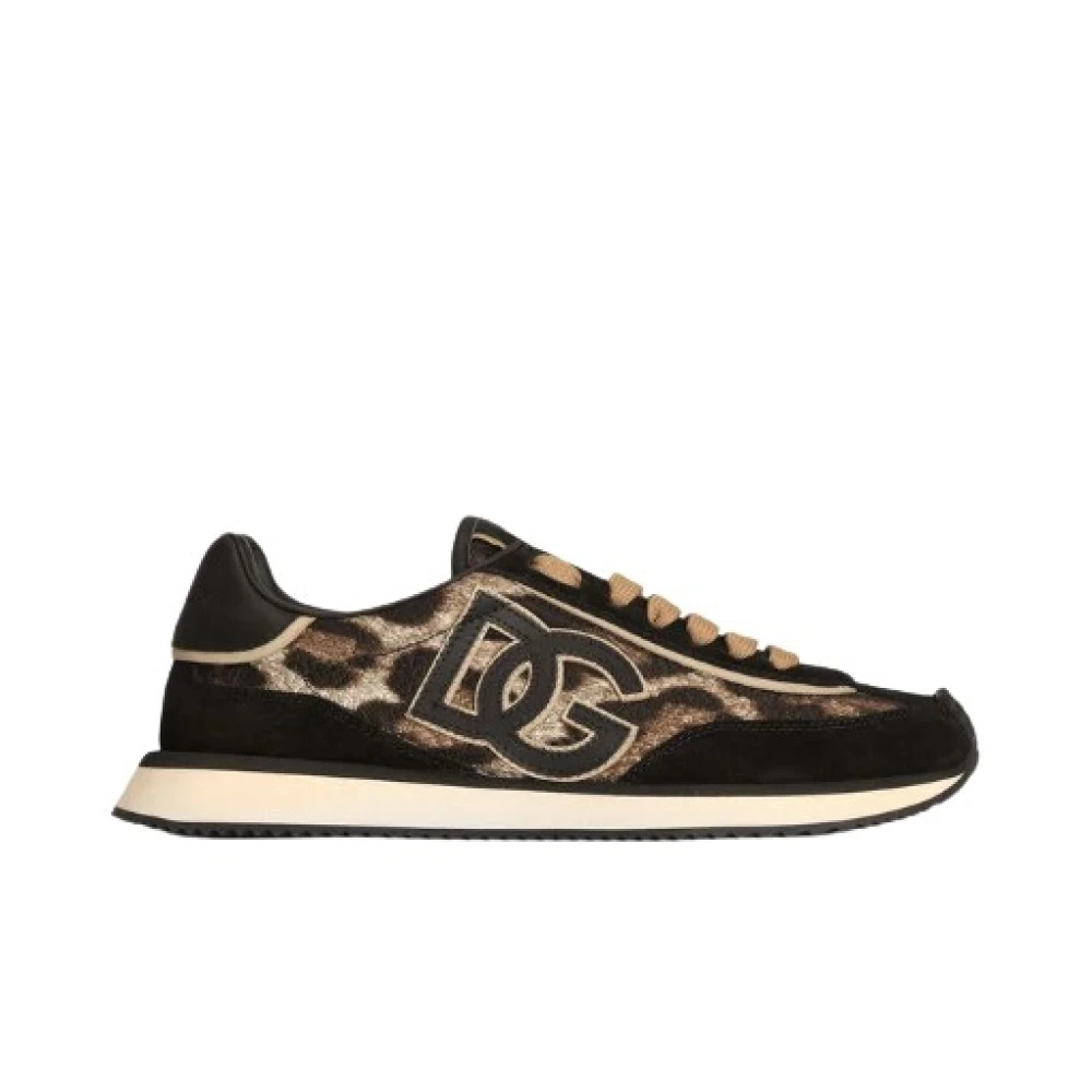 Dolce & Gabbana , Sneakers, Female, Brown, 7 Uk, Leo-Print Cushion Trainers