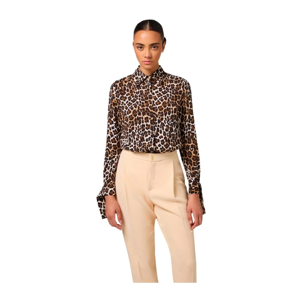 Elisabetta Franchi Dierenprint Georgette Shirt Brown Dames