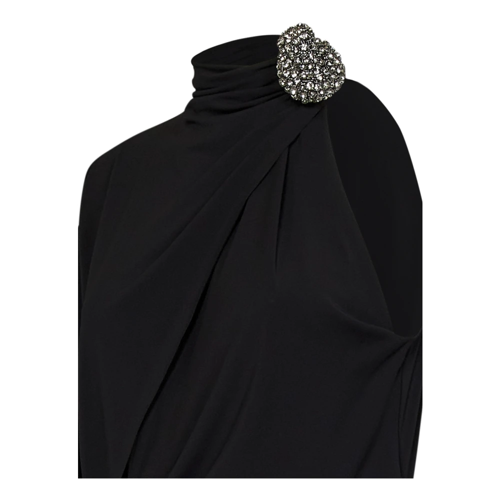 Amen Zwarte One Shoulder Gedrapeerde Jurk Black Dames