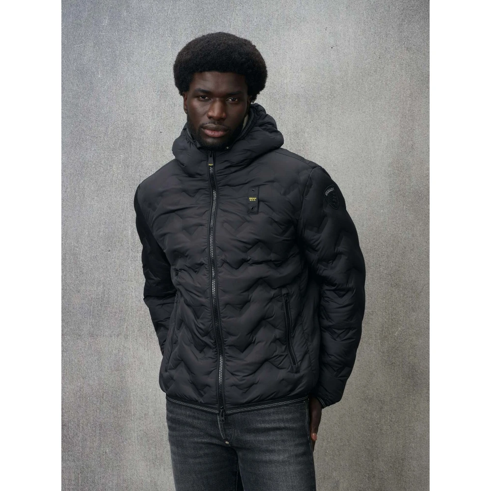Blauer Zwarte Gewatteerde Jas Black Heren