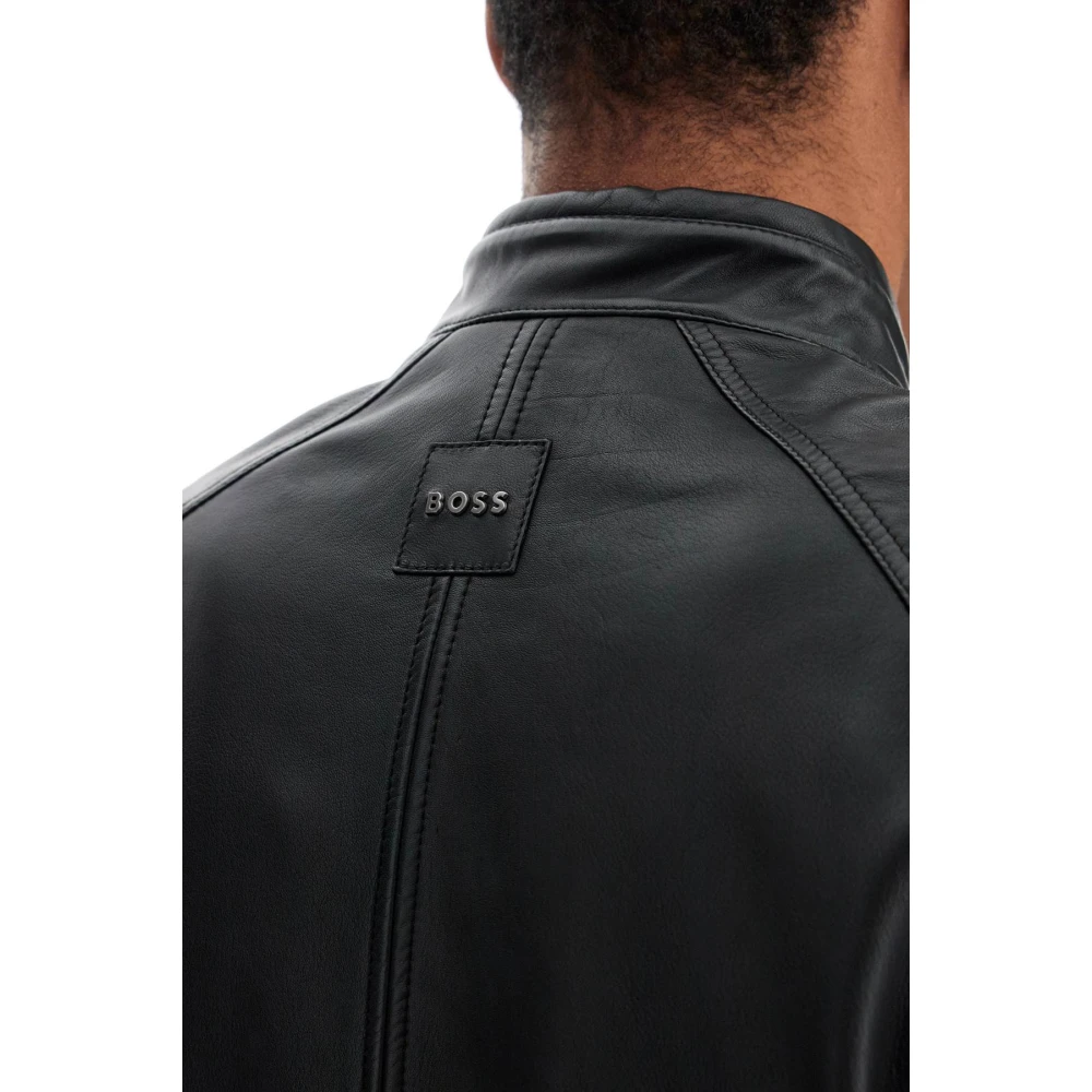 Boss Gewatteerde Hoge Kraag Leren Jas Black Heren