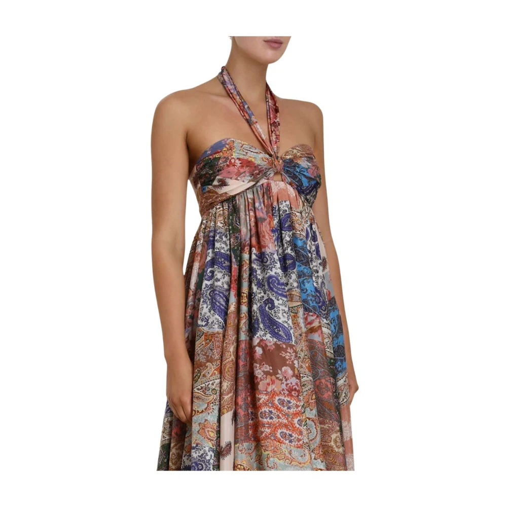 Zimmermann Zijden Halter Maxi Jurk Asymmetrische Zoom Multicolor Dames