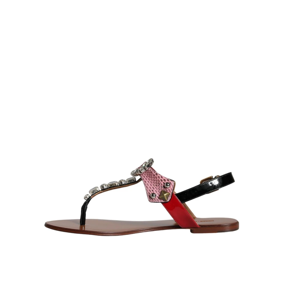 Dolce & Gabbana Vrouw Multicolor Schoenen Dames, Veelkleurig, 38 Eu, Leer, Luxe Versierde Teenslippers Model