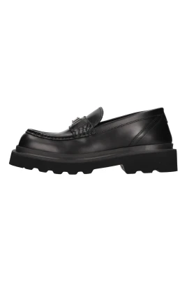 Logo Plaque Brushed Leather Loafers