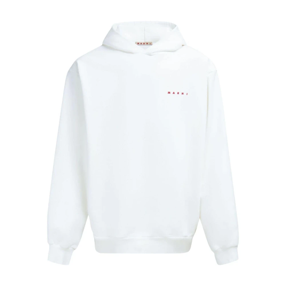 Marni Katoen Logo Print Hoodie White Heren