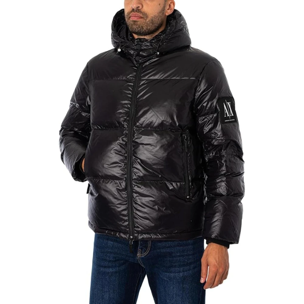 Armani Exchange Gewatteerde jas met capuchon Black Heren