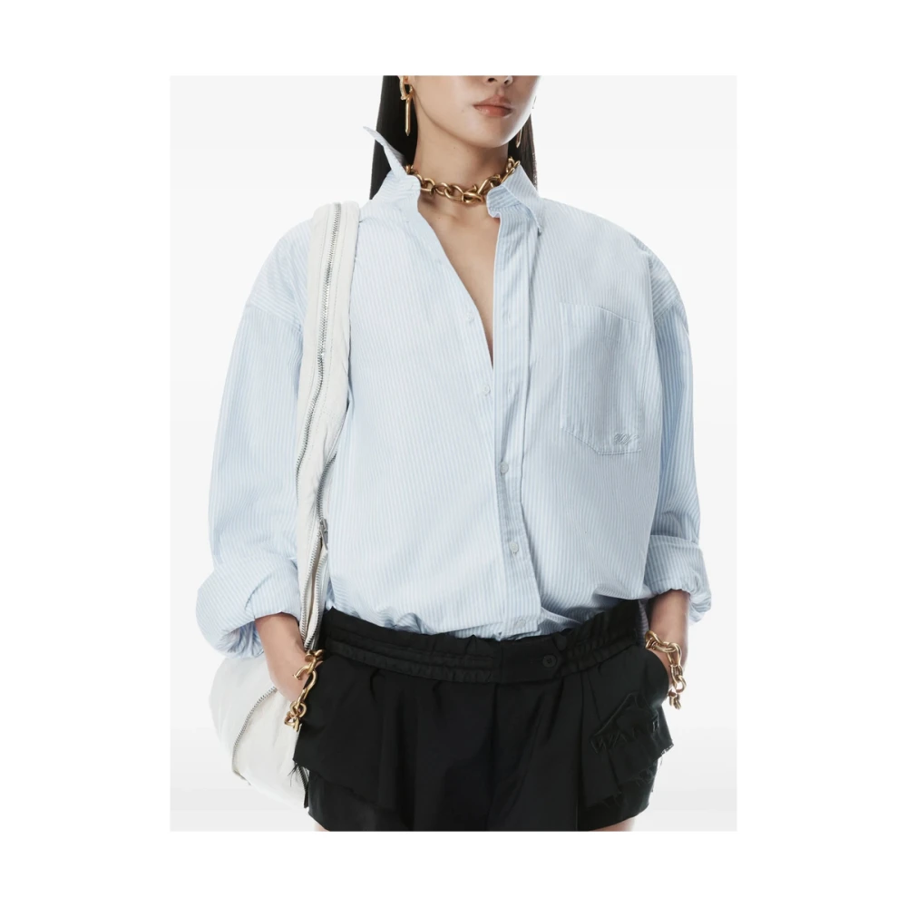T by Alexander Wang Lichtblauw Overhemd met Logo Borduursel Blue Dames