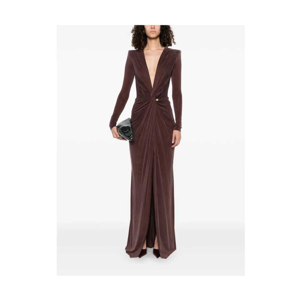 Elisabetta Franchi Chocoladebruine Knoopdetail Jurk Brown Dames