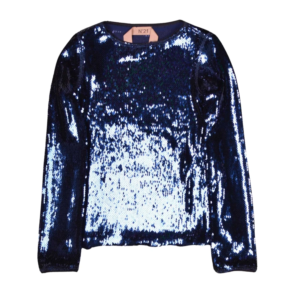 N21 Oceaanblauwe Vloeibare Pailletten Lange Mouw Top Multicolor Dames