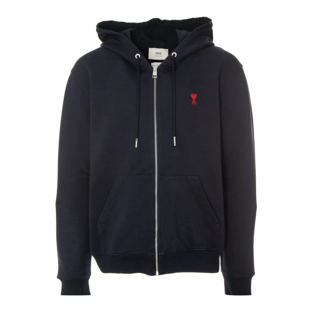 Ami Paris Hooded Zip-Up Sweat Jacket Blue Heren