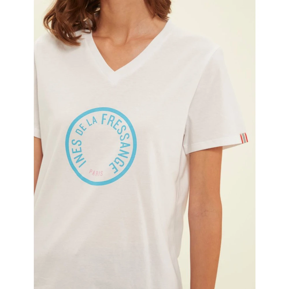 Ines De La Fressange Paris Witte V-hals T-shirt met print White Dames