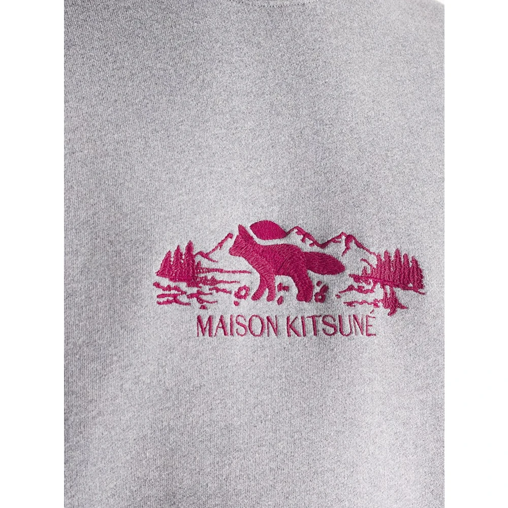 Maison Kitsuné Geborduurde katoenen sweatshirt met ronde hals Gray Heren