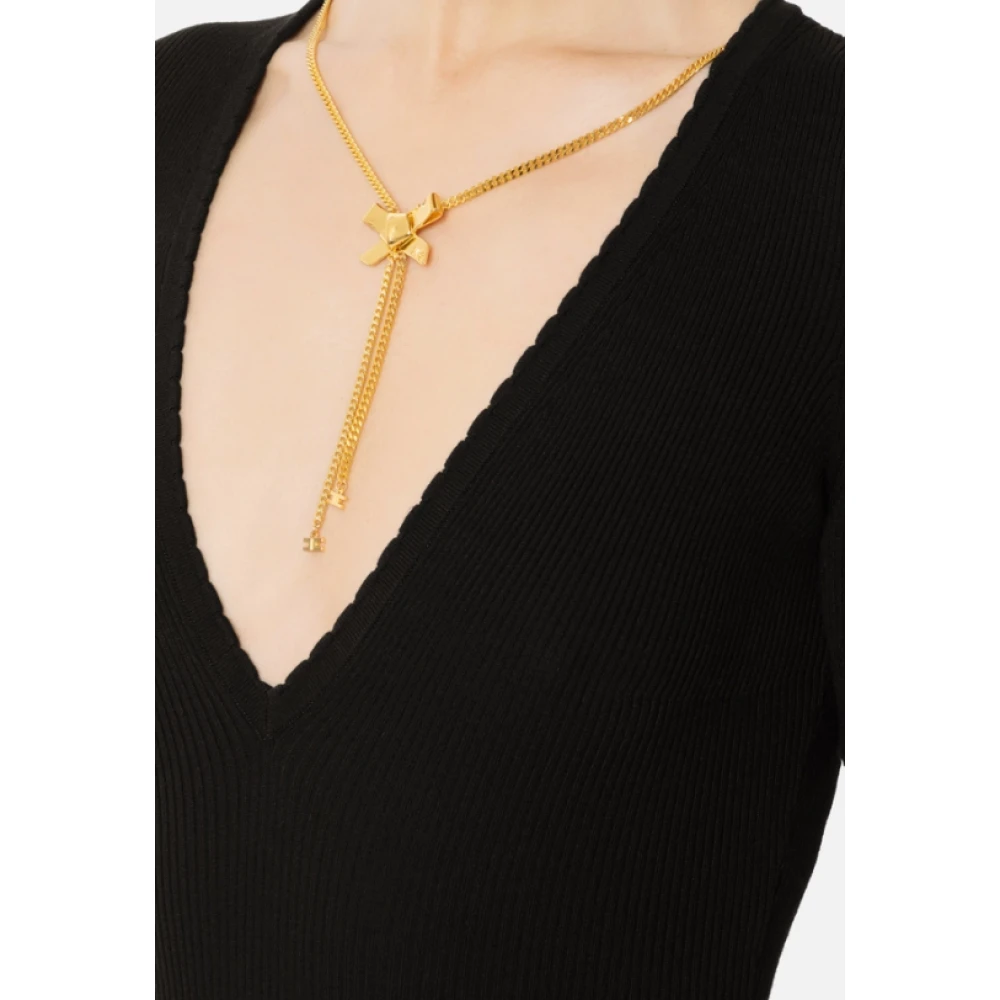 Elisabetta Franchi Zwarte Geribbelde Viscose Jurk met Ketting Black Dames