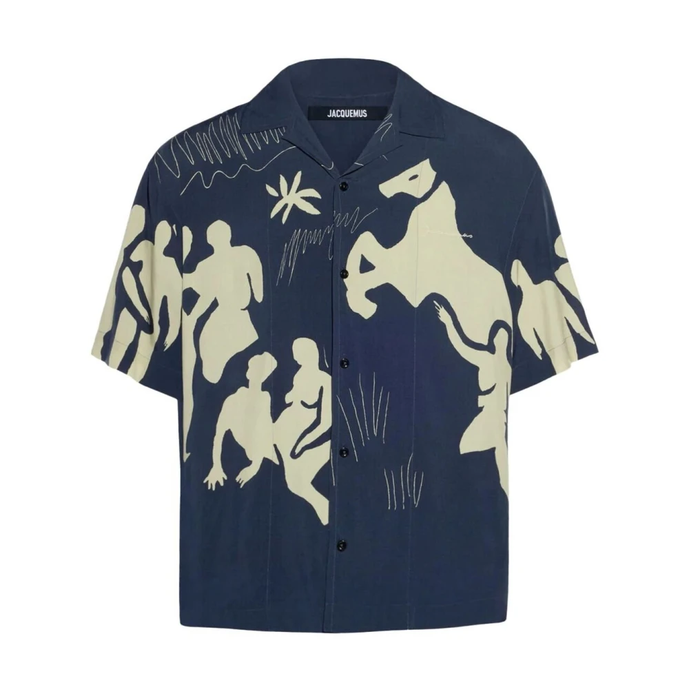 Jacquemus Grafische Print Poplin Shirt Blue Heren