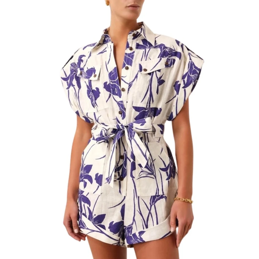 Zimmermann Bloemen Linnen Playsuit met Zakken Beige Dames