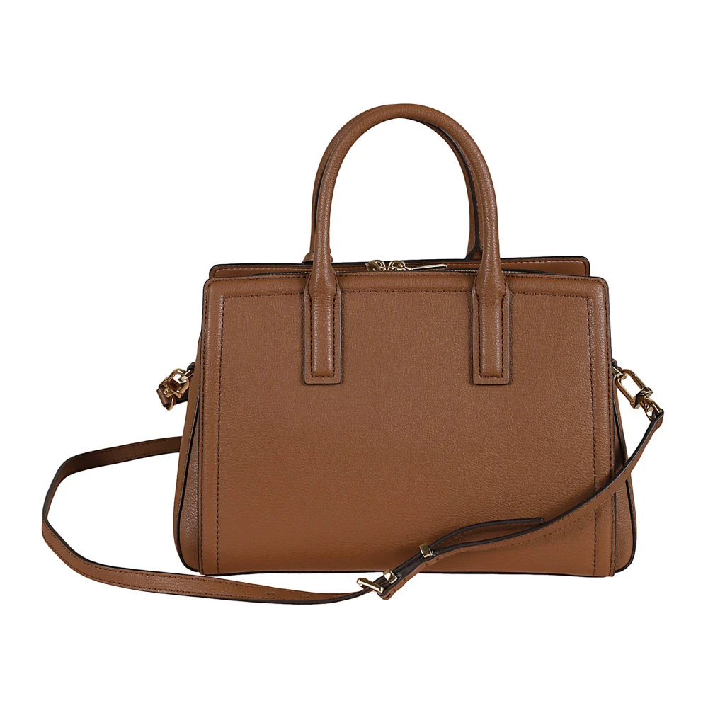 Michael Kors Zwarte Gehamerde Leren Satchel Tas Brown Dames