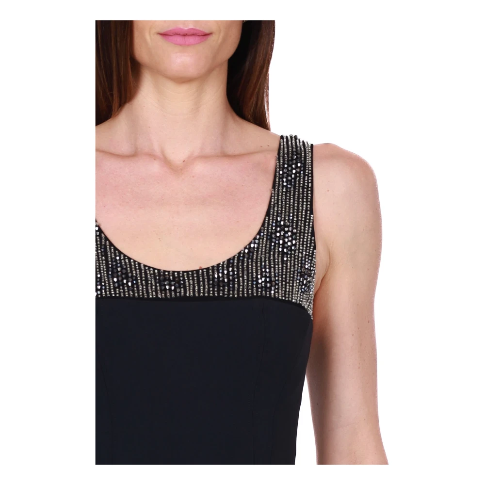 Elisabetta Franchi Zwarte Crêpe en Tule Jurk met Strass Black Dames