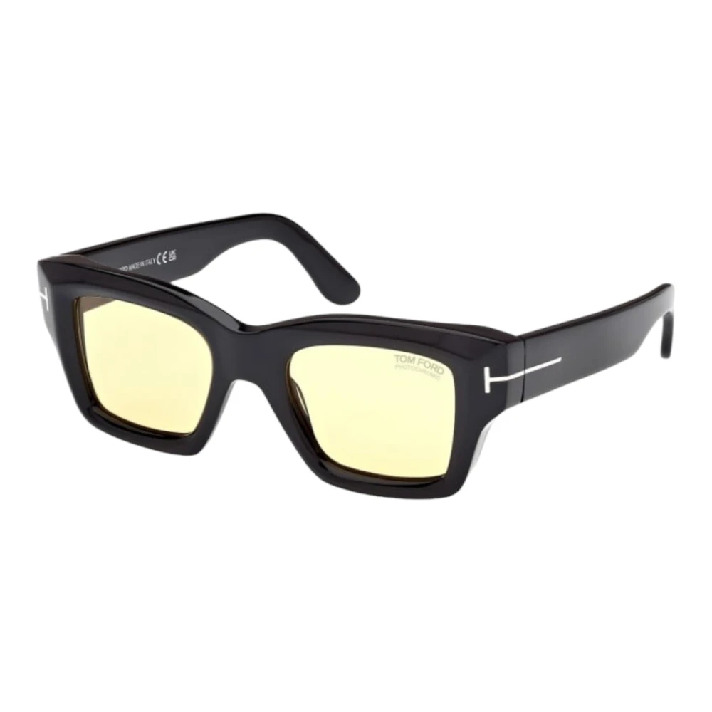 Firkantede solbriller gule linser sorte rammer