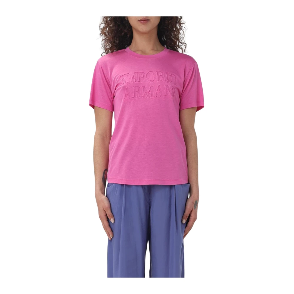 Emporio Armani Women's Pink Graphic Logo Tee Short Sleeves - T-Shirts - Xl - Tops