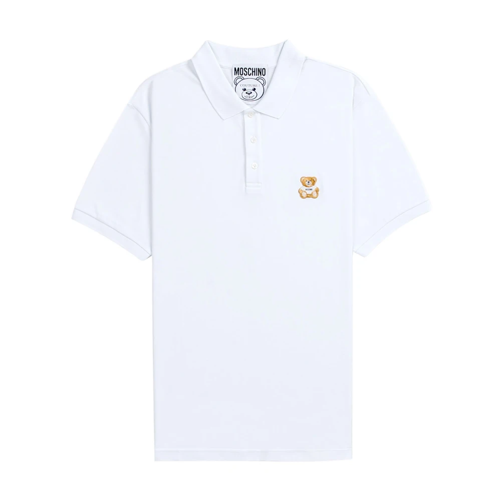 Moschino Wit Logo Geborduurd Poloshirt White Heren
