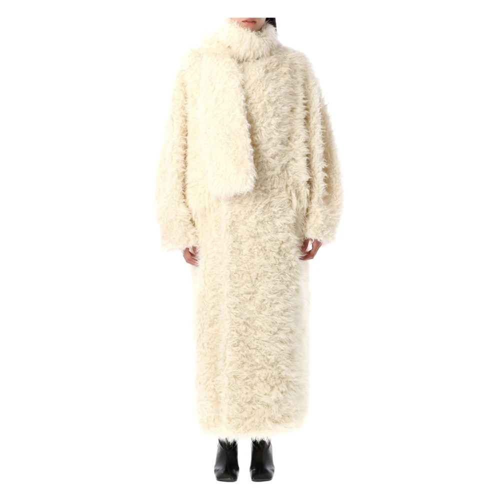 Msgm Off White Faux-Fur Lång Kappa Beige, Dam