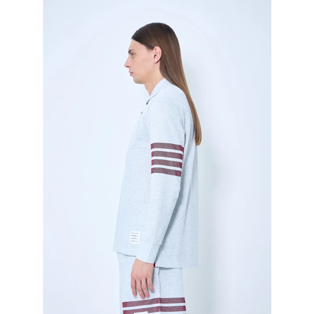 Thom Browne Handtekening Four-Bar Polo Shirt Gray Heren